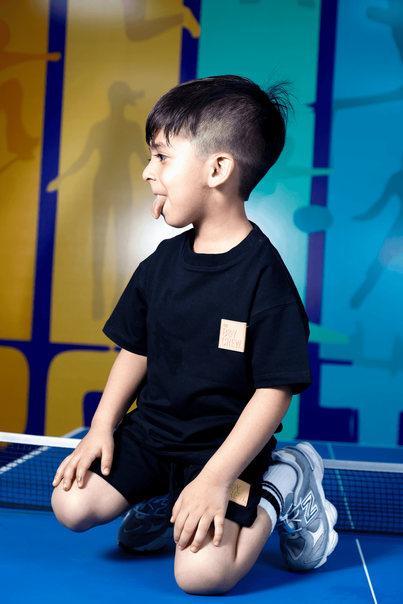 Shadow Mode Co-ord Set – Trendy Black Cotton T-Shirt & Shorts for Kids