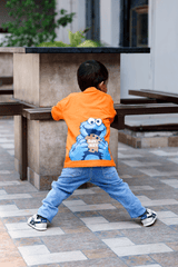 Cookie Chaos Orange Pop – Fun Printed Cotton T-Shirt for Kids