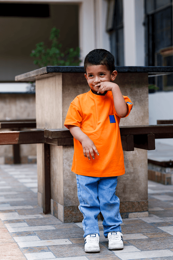 Cookie Chaos Orange Pop – Fun Printed Cotton T-Shirt for Kids