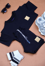 Shadow Mode Co-ord Set – Trendy Black Cotton T-Shirt & Shorts for Kids
